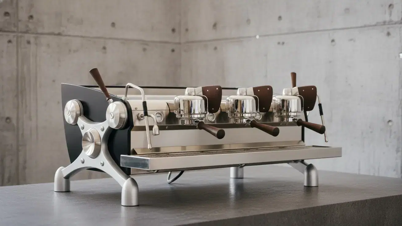 Slayer Espresso V3 3-group flagship commercial espresso machine with wood accents